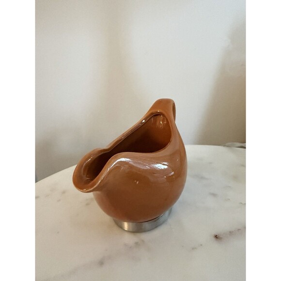OGGI Orange Rust Ceramic Stainless Steel Base Gravy Sauce Boat Retro Vintage - Picture 2 of 7
